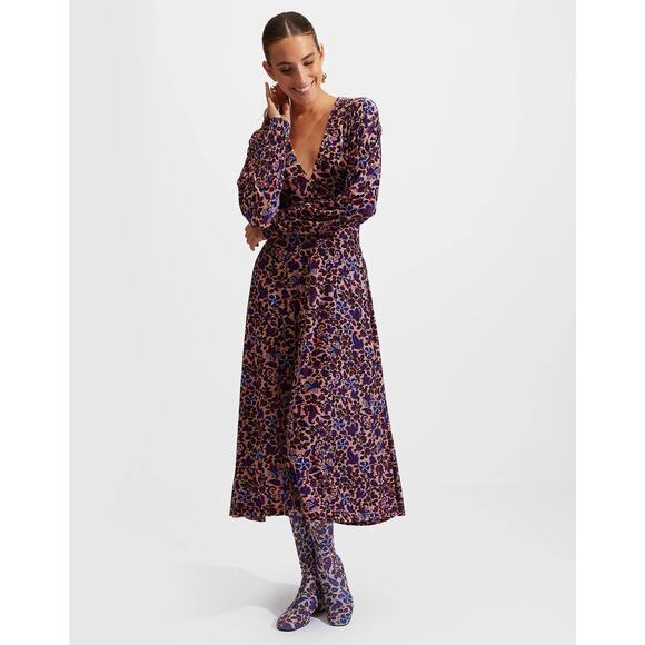 LA DoubleJ Dresses & Skirts - La Double J Kenny Dress Velvet Stretch Floral V-Neck Long Sleeve Midi Sz S